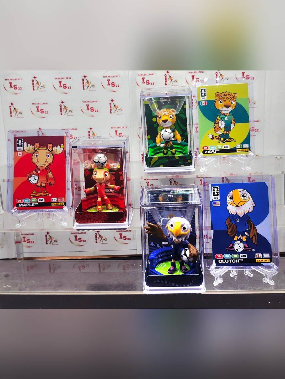 Fifa World Cup 2026 Mascots CAN Maple, MEX Zayu, USA Clutch With Cards